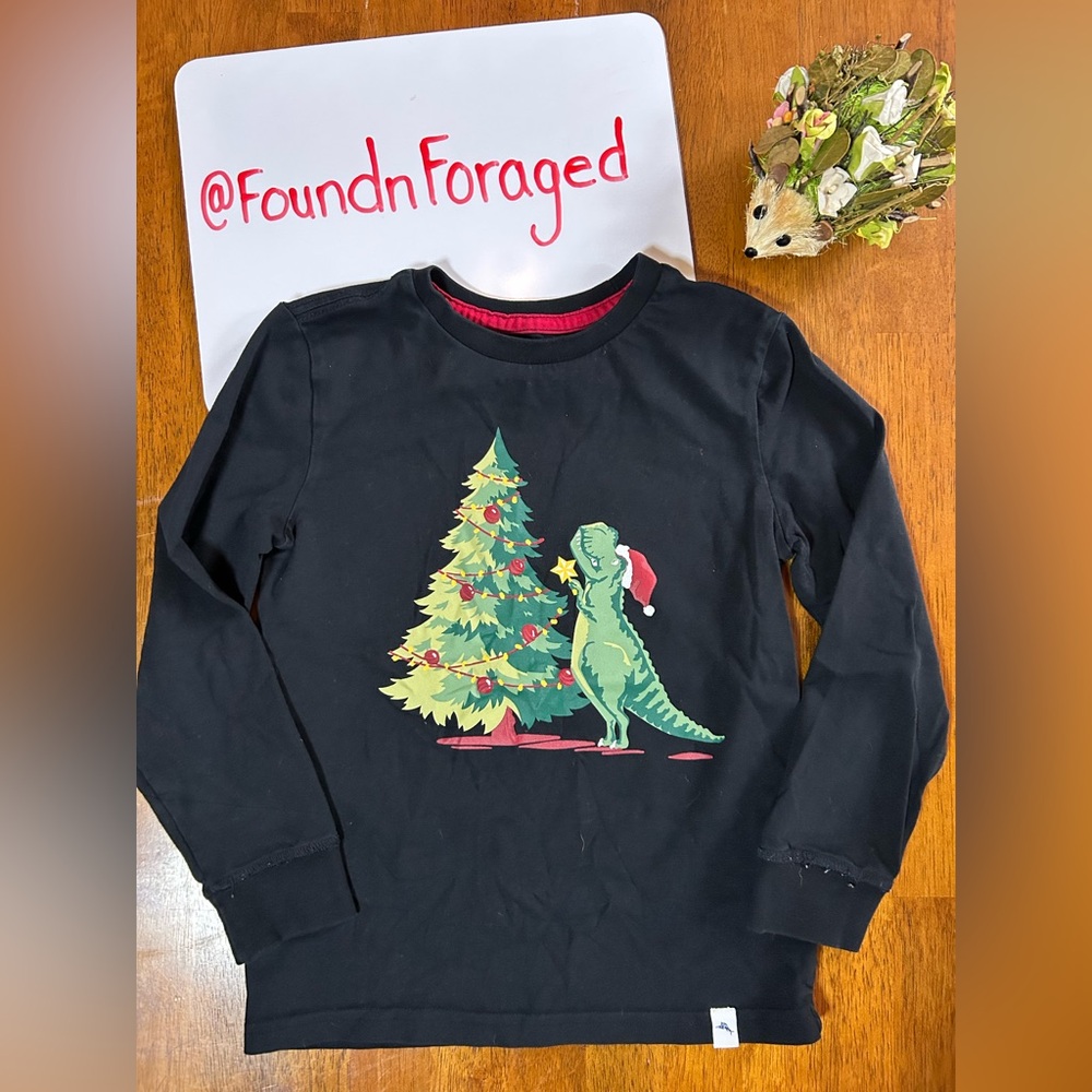 Holiday Dinosaur Black Long Sleeve Graphic Top | Tommy Bahama Kids | Boys Size 6